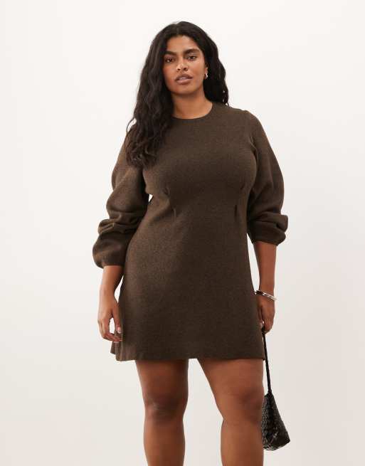 ASOS DESIGN Curve robe courte cintrée à la taille couleur chocolat, 2 de 4