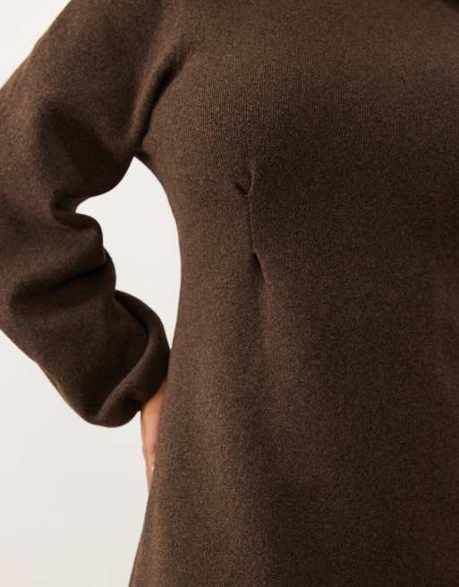 ASOS DESIGN Curve robe courte cintrée à la taille couleur chocolat, 4 de 4