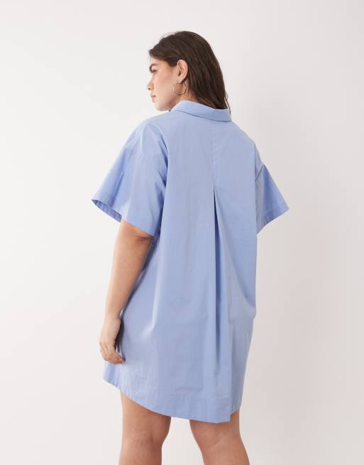 ASOS DESIGN Curve - Robe courte décontractée en popeline à manches courtes - Bleu cendré, 4 de 4