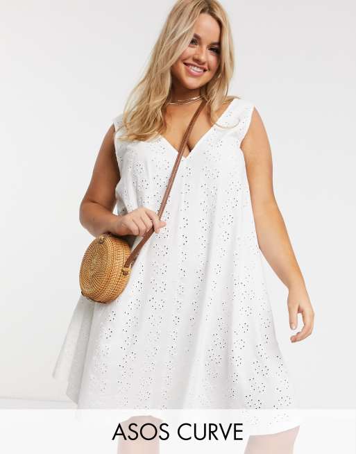 Asos Design Curve Robe Courte D Ete Fluide Et Brodee Blanc Asos