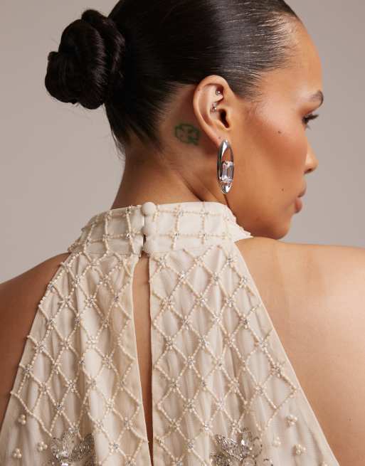 ASOS DESIGN Curve - Robe courte dos nu ornementée à fleurs avec ourlet à plumes synthétiques, 3 de 5