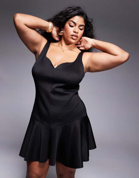 ASOS DESIGN Curve - Robe courte et structurée avec ourlet à basque et décolleté en cœur - Noir - view 1
