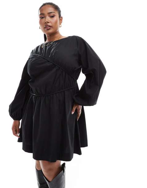 ASOS DESIGN Curve - Robe courte froncée à coutures asymétriques - Noir - view 1