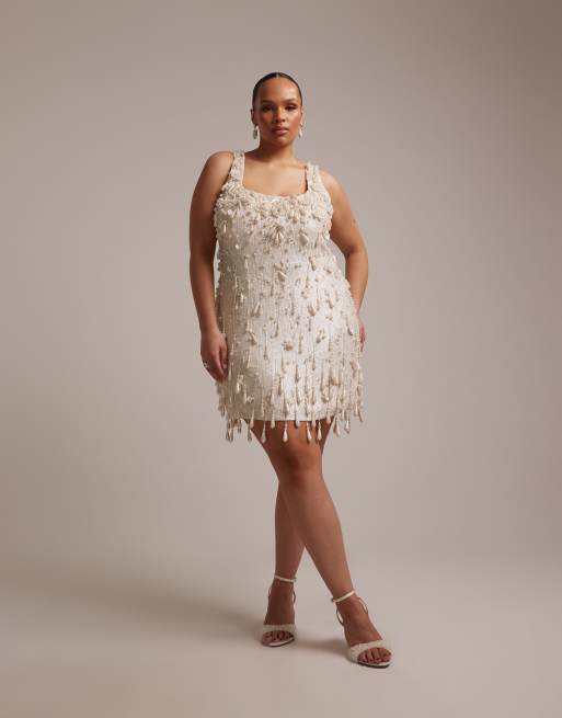 ASOS DESIGN Curve - Robe courte ornée de perles - Ivoire, 2 de 5