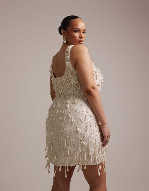 ASOS DESIGN Curve - Robe courte ornée de perles - Ivoire, 5 de 5