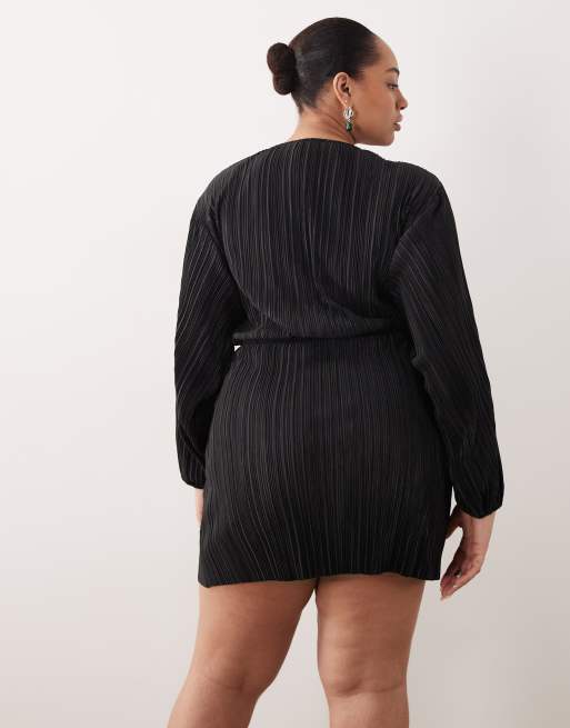 ASOS DESIGN Curve - Robe courte plissée à manches blouson - Noir, 2 de 4