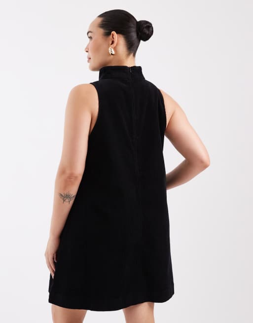 ASOS DESIGN Curve robe courte sans manches à col cheminée en velours côtelé noir, 4 de 4
