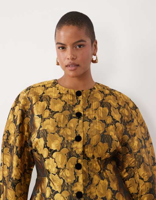 ASOS DESIGN Curve robe courte structurée à boutons, col rond, à fleurs dorées, 2 de 4