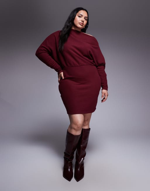 ASOS DESIGN Curve - Robe courte ultra-douce à manches longues et épaules tombantes - Mûre, 2 de 4