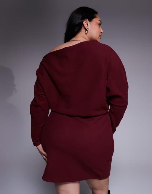 ASOS DESIGN Curve - Robe courte ultra-douce à manches longues et épaules tombantes - Mûre, 4 de 4