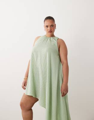 ASOS DESIGN Curve - Robe courte volumineuse à ourlet asymétrique - Rayures vertes-multicolore 56
