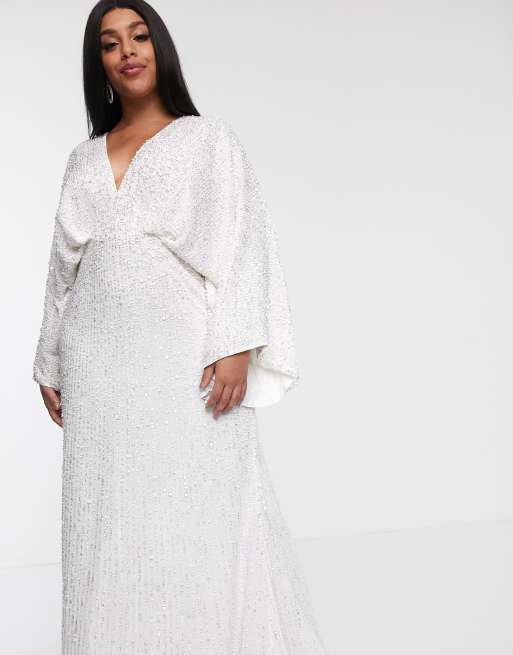 ASOS DESIGN Curve Robe de mari e sequins et manches kimono Blanc