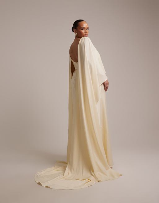ASOS DESIGN Curve - Robe de mariée longue à dos échancré et cape superposée - Ivoire, 5 de 5
