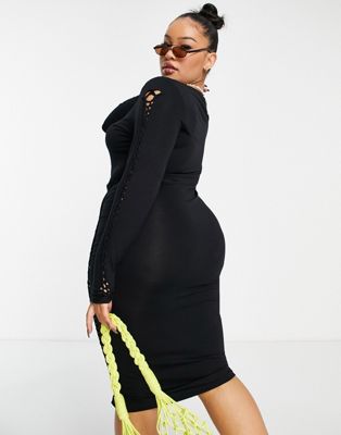 Femme DESIGN Curve - Robe de plage courte à détails façon échelle - Noir