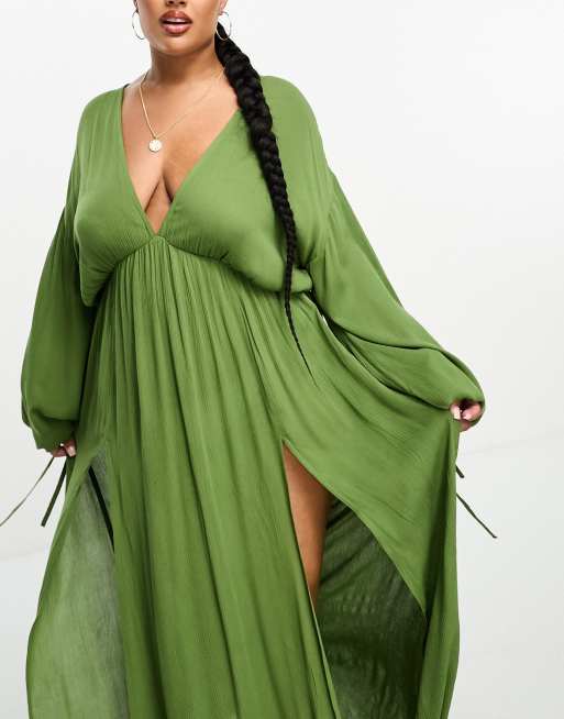 ASOS DESIGN Curve Robe de plage longue en tissu fronc effet