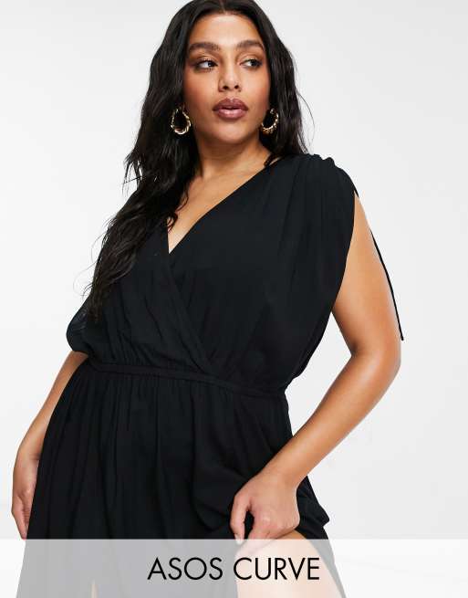 ASOS DESIGN Curve - Robe de plage longue froncée - Noir 
