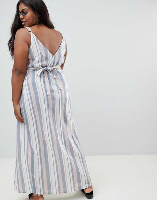 Asos Design Curve Robe De Plage Longue Rayée Style Cache Cœur à Encolure En V