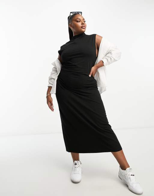 ASOS DESIGN Curve Robe de soir e mi longue fronc e sur le c t Noir