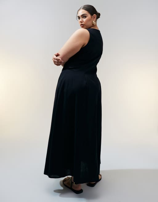 ASOS DESIGN Curve - Robe d'été longue boutonnée style gilet de tailleur à encolure bateau - Noir , 3 de 4