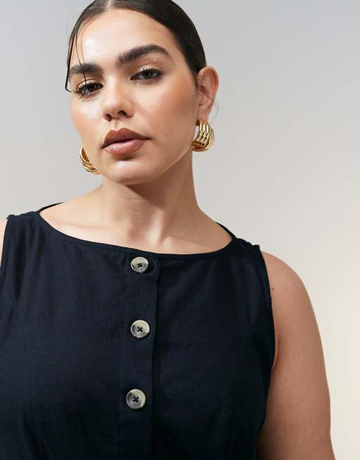 ASOS DESIGN Curve - Robe d'été longue boutonnée style gilet de tailleur à encolure bateau - Noir , 4 de 4