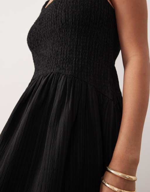 ASOS DESIGN Curve - Robe d'été longue froissée à encolure dégagée et taille froncée - Noir , 4 de 4
