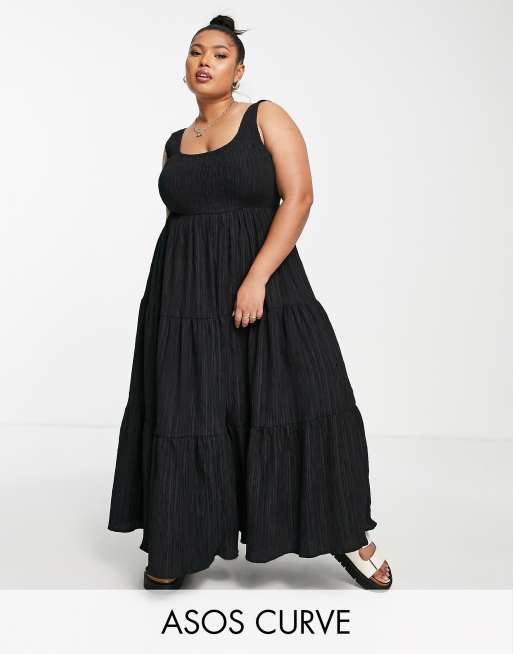 ASOS DESIGN Curve Robe d ete longue froncee a volants etages et rayures texturees