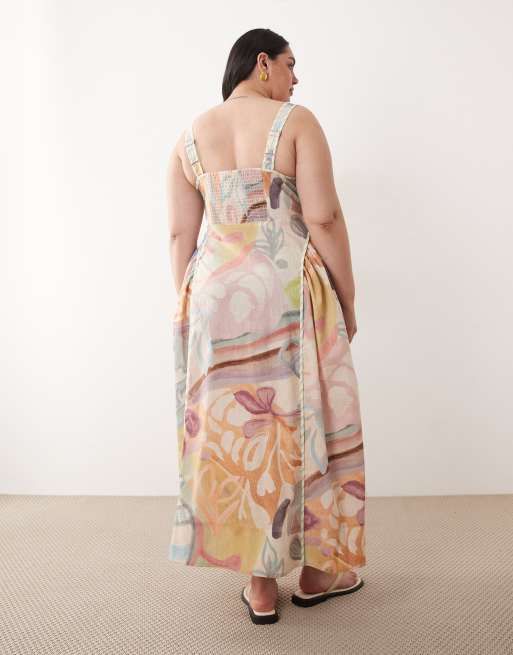 ASOS DESIGN Curve - Robe d'été mi-longue imprimée à encolure carrée avec buste sculpté et liseré contrastant , 4 de 4