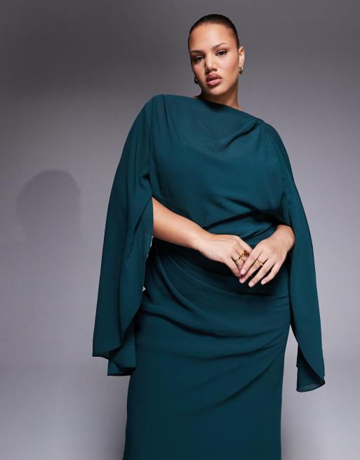 ASOS DESIGN Curve - Robe drapée longueur mollet à manches kimono et dos ouvert - Kaki, 2 de 4