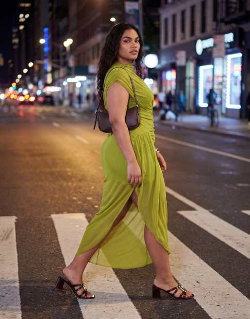 ASOS DESIGN Curve - Robe drapée mi-longue en tulle avec détail cape - Vert, 11 de 11
