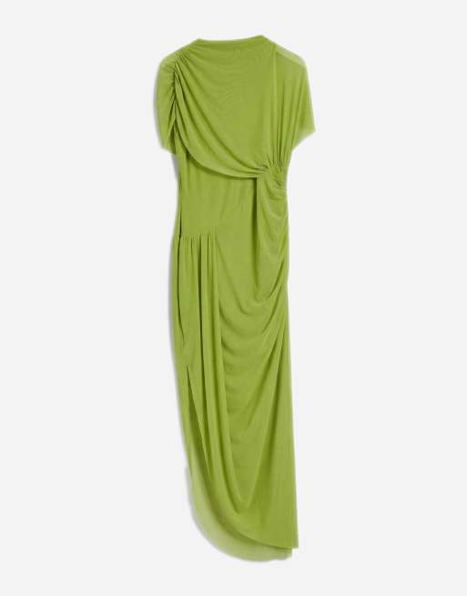 ASOS DESIGN Curve - Robe drapée mi-longue en tulle avec détail cape - Vert, 5 de 11