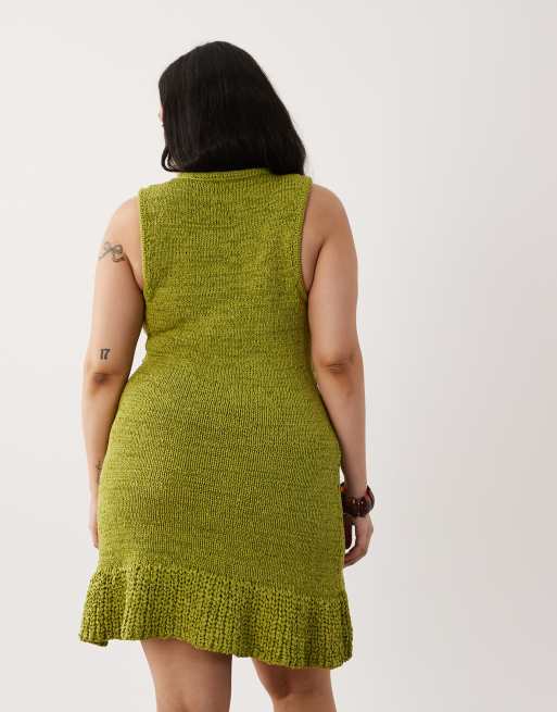 ASOS DESIGN Curve - Robe en maille avec ourlet à volants - Vert, 4 de 4