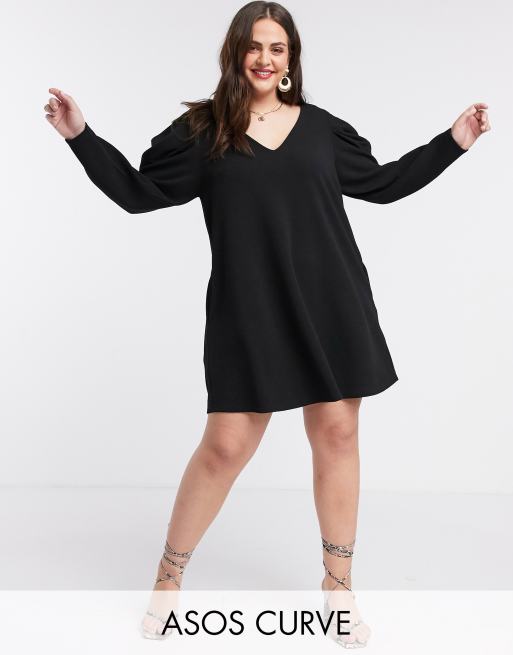 ASOS DESIGN Curve Robe fluide courte col V avec manches pliss es Noir