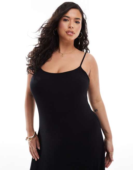 ASOS DESIGN Curve - Robe longue à bretelles fines et dos échancré - Noir, 2 de 4