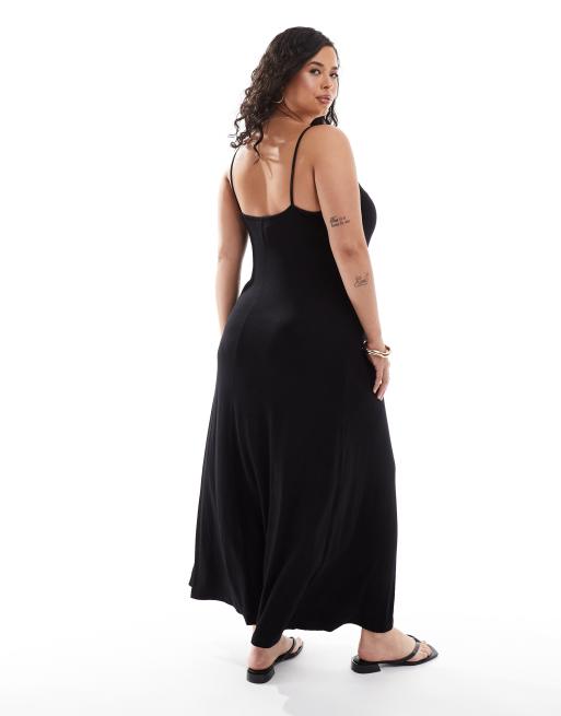 ASOS DESIGN Curve - Robe longue à bretelles fines et dos échancré - Noir, 4 de 4