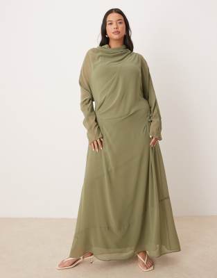 ASOS DESIGN Curve - Robe longue à col montant - Kaki - view 1