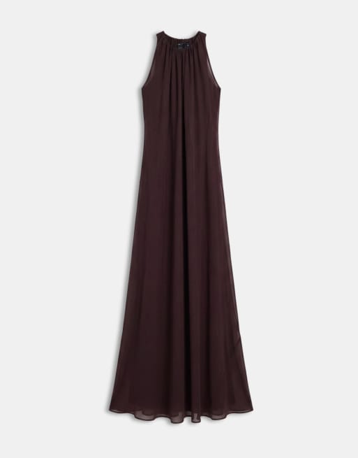 ASOS DESIGN Curve - Robe longue à encolure américaine drapée avec nœud dans le dos - Marron chocolat, 6 de 9