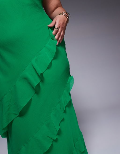 ASOS DESIGN Curve - Robe longue à encolure dégagée, jupe volante et découpe dans le dos - Vert vif, 3 de 4