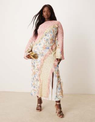 ASOS DESIGN Curve - Robe longue à fleurs avec surpiqûres et volants raccordés - view 1