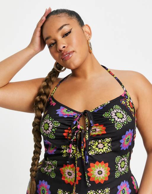 ASOS DESIGN Curve - Robe longue à imprimé crochet et dos nu à lanières - Noir, 2 de 4