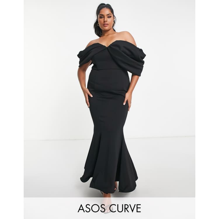 ASOS DESIGN Curve Robe longue a ourlet sirene et manches ultra drapees Noir ASOS