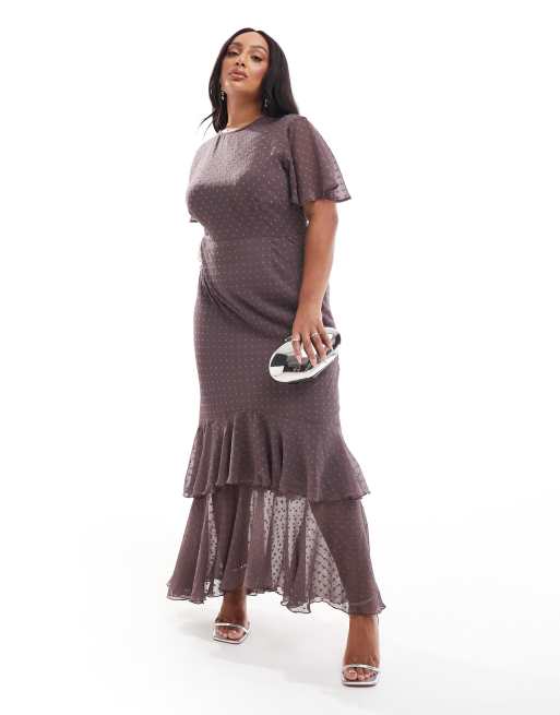 ASOS DESIGN Curve - Robe longue à volants en plumetis à manches ange - Mauve, 4 de 4