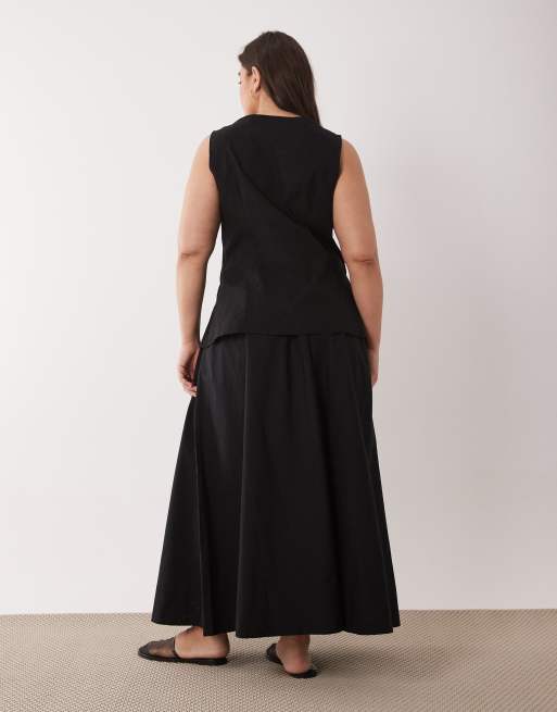 ASOS DESIGN Curve - Robe longue aspect lin coupe gilet de tailleur avec jupe en popeline - Noir, 2 de 4