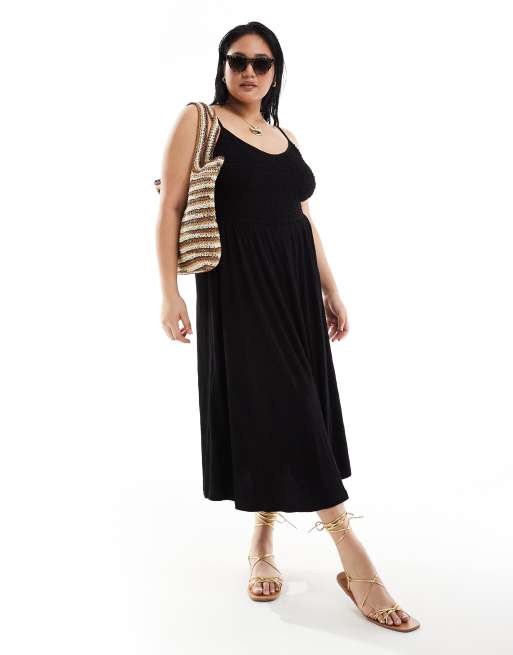 ASOS DESIGN Curve - Robe longue avec corsage effet froissé à fines bretelles - Noir