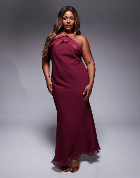 ASOS DESIGN Curve - Robe longue avec encolure américaine à bandes satinées - Rouge cerise - view 1