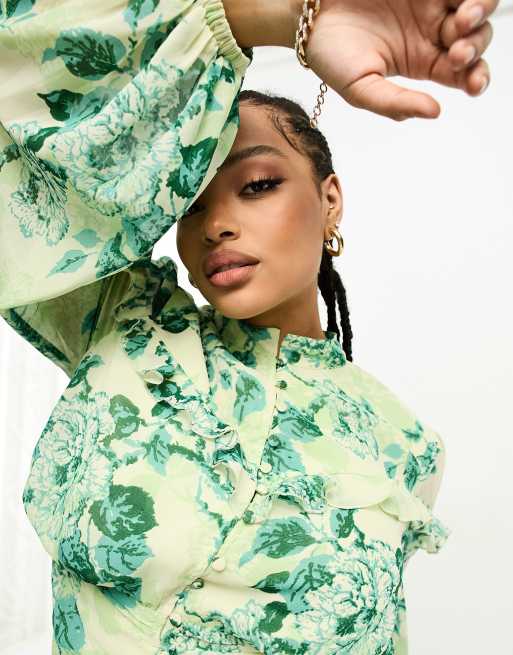 ASOS DESIGN Curve - Robe longue boutonnée à fleurs avec corsage froncé et volants, 2 de 4