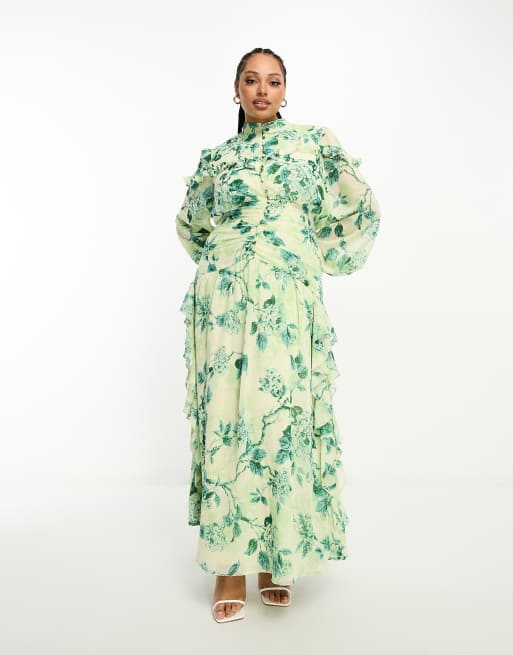 ASOS DESIGN Curve - Robe longue boutonnée à fleurs avec corsage froncé et volants, 4 de 4