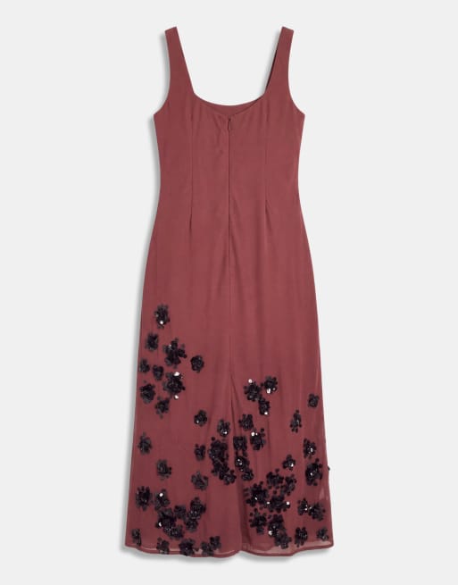 ASOS DESIGN Curve robe longue colonne avec ourlet fleuri ornementée en terracotta, 6 de 8