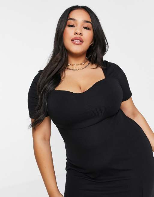 ASOS DESIGN Curve Robe longue cotelee a encolure en c ur Noir