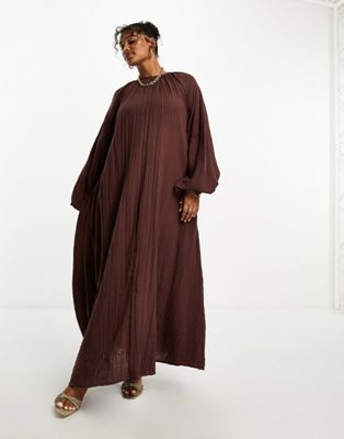 ASOS DESIGN Curve double cloth trapeze maxi dress in chocolate - ASOS Price Checker