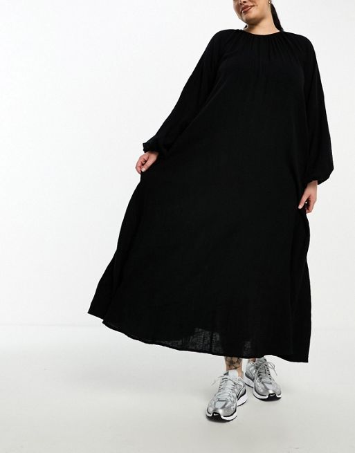 FhyzicsShops DESIGN Curve - Robe longue coupe trapèze en tissu double - Noir 
